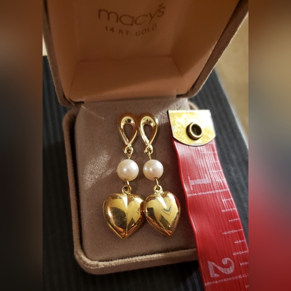 14k gold heart & pearl earrings - Picture 2 of 3